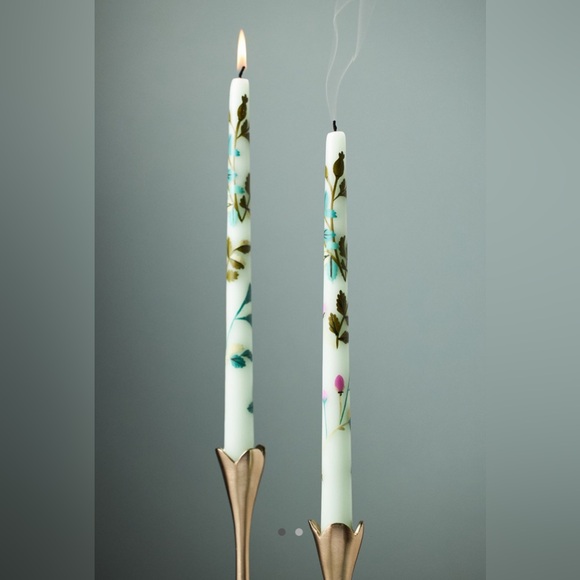Anthropologie Other - Anthropologie Gardenia Handpainted Taper Candles, Set of 2 in Green NEW